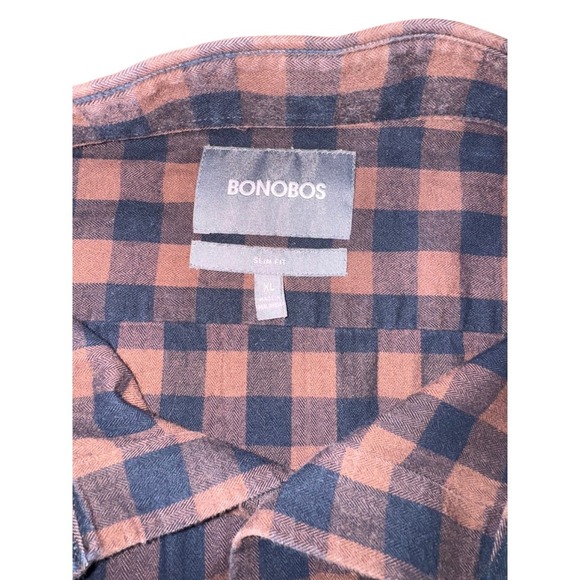 Bonobos Mens XL Slim Fit Brown & Navy Blue Checkered Long Sleeve Shirt - Picture 3 of 4